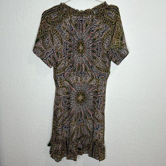 NWT Figue Cleo Silk Ruffle Neck Belted Dress in Medallion Multi Spruce XS - Picture 7 of 15